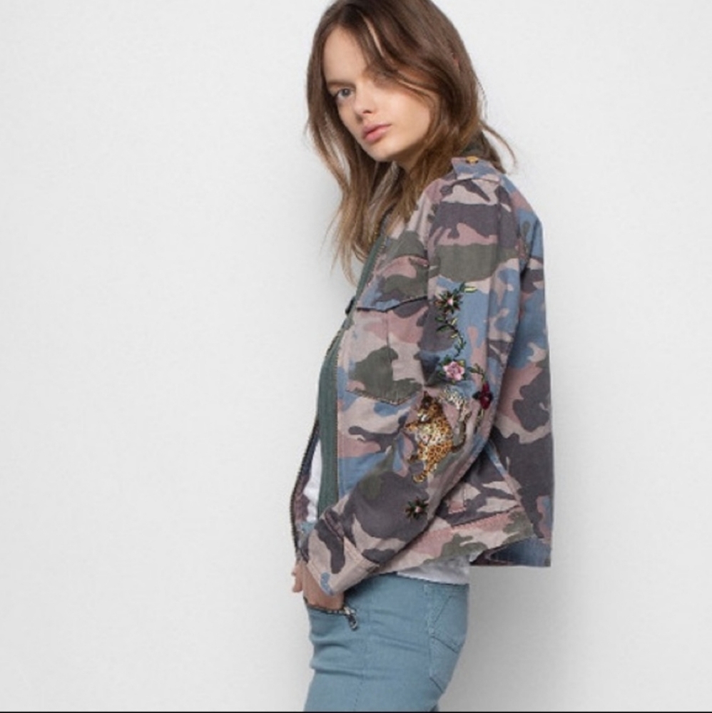 Zadig & Voltaire Camo Print Grunge Embroidered Jacket